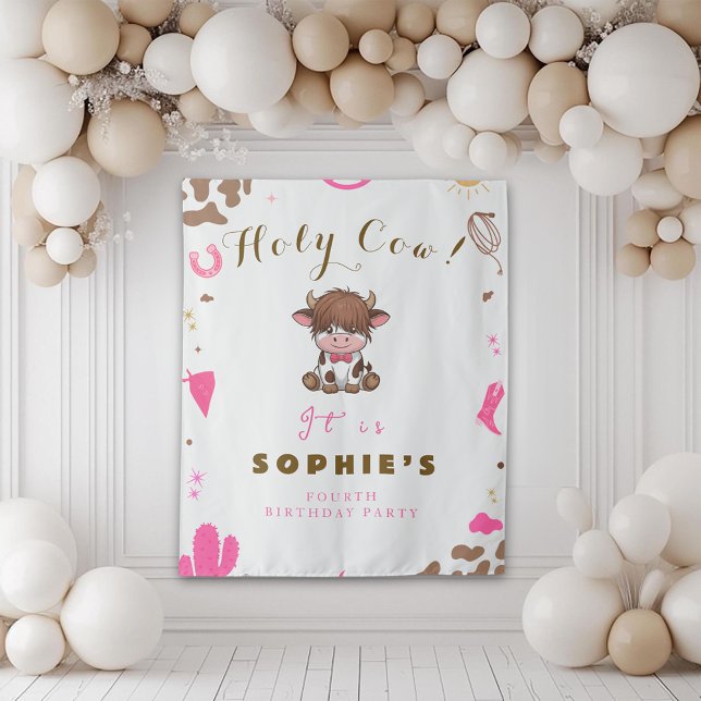 Cute Holy cow highland cow birthday  Tapestry (Creator Uploaded)