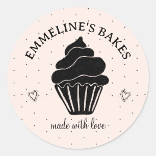 Cute Home Baker Illustrate Cupcake Pink Black Classic Round Sticker