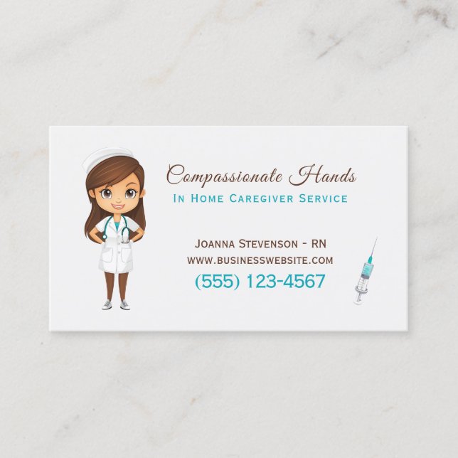Cute Home Health Care Nurse Service Business Card (Front)