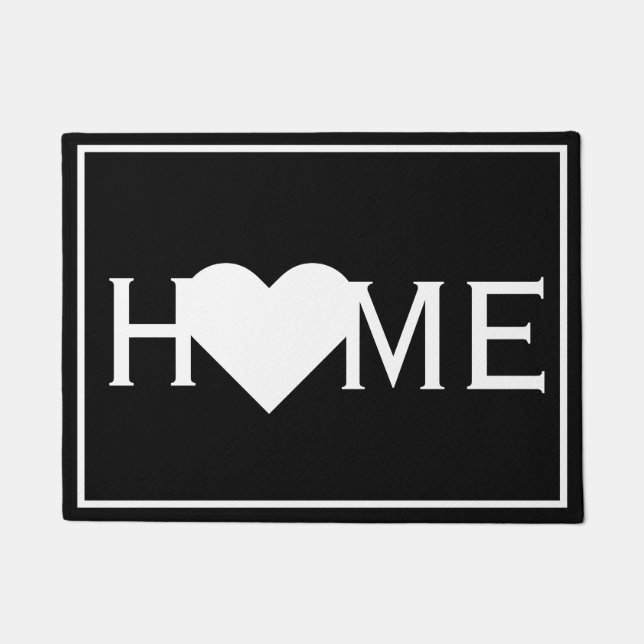 Cute Home With A Heart Black and White Doormat (Front)