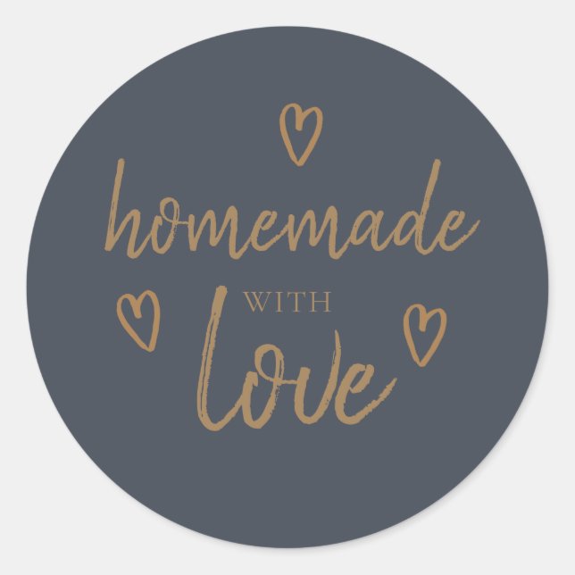 Cute Homemade With Love Black Gold Classic Round Sticker (Front)