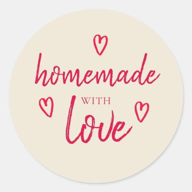 Cute Homemade With Love Red Antique White Classic Round Sticker (Front)