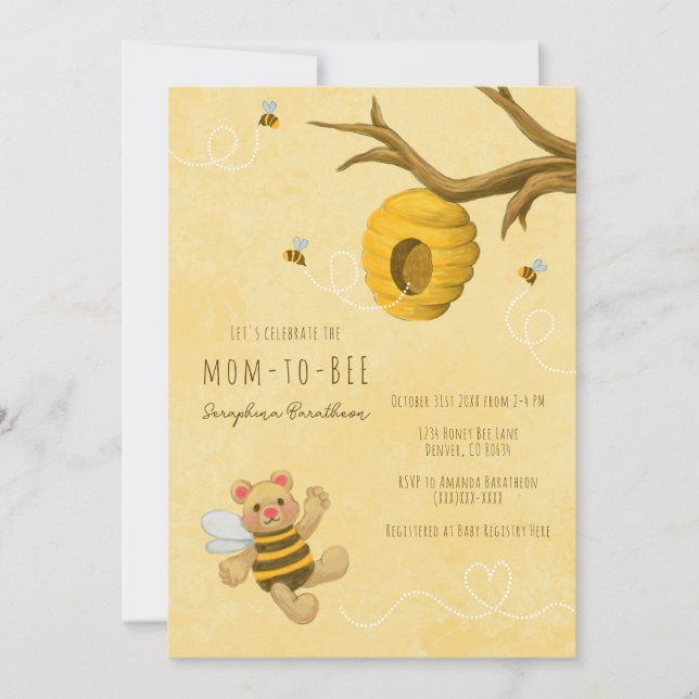 Cute Honey Bear Bumble Bee Baby Shower Invitation (Front)