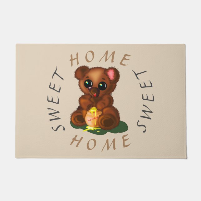 Cute Honey Bear Doormat with Text (Front)