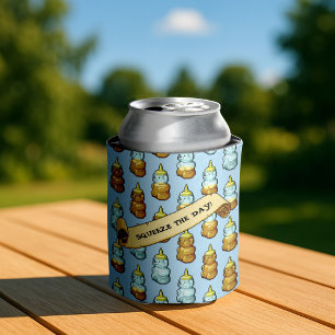 Cute Honey Bear Squeeze The Day! 80s Retro Artwork Can Cooler