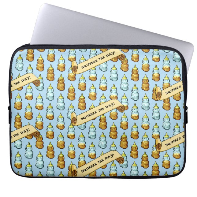 Cute Honey Bear Squeeze The Day! 80s Retro Artwork Laptop Sleeve (Front)