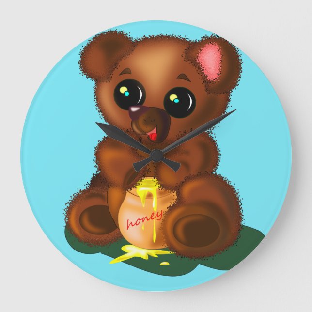 Cute Honey Bear Wall Clock Customizab;e (Front)