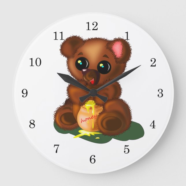 Cute Honey Bear Wall Clock - Customizable (Front)