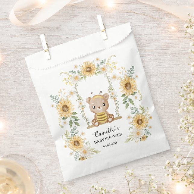 Cute Honey Bear With Sunflowers Favour Bag (Clipped)
