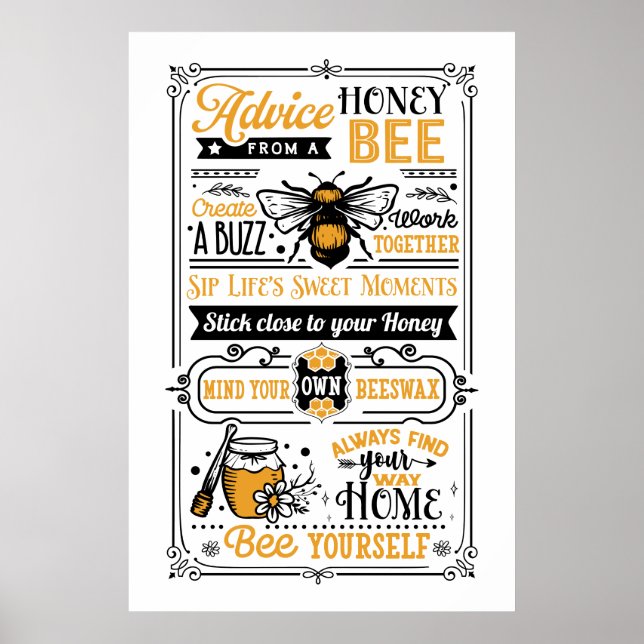 cute honey bee advice word art poster (Front)