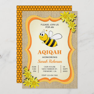 Cute Honey Bee Baby Girl Aqiqah Invitation