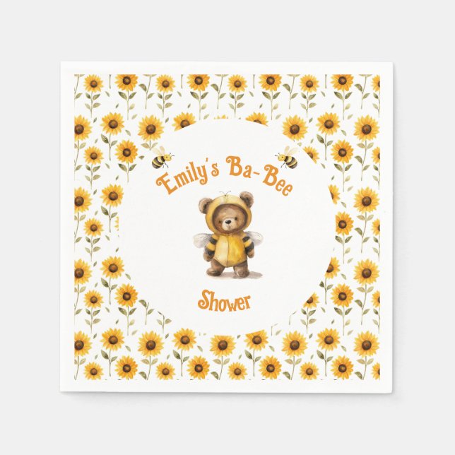 Cute Honey Bee Bear Ba-Bee Shower  Napkin (Front)