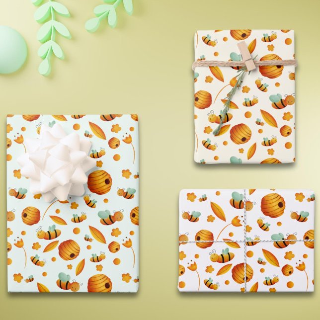 Cute Honey Bee Beehive Baby Shower Wrapping Paper Sheet (Creator Uploaded)