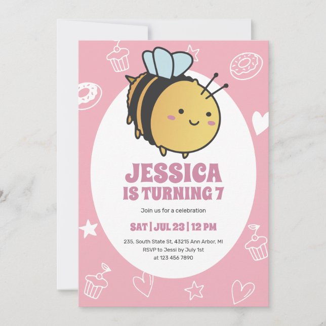 Cute Honey Bee Bumblebee Kids Birthday Invitation (Front)