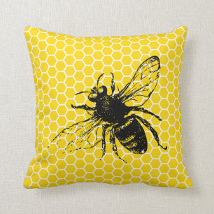 cute honey bee bumblebee yellow honeycomb cushion