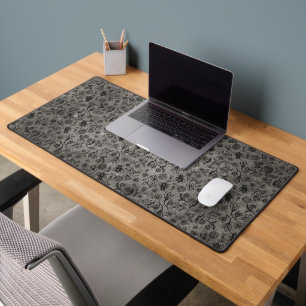 Cute Honey Bee Floral Boho Trendy Neutral Grey Desk Mat