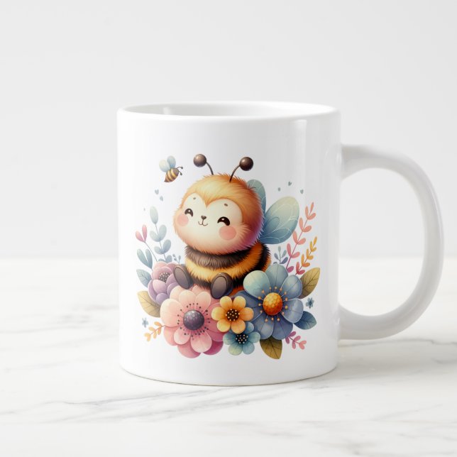 Cute Honey Bee Floral  Large Coffee Mug (Right)