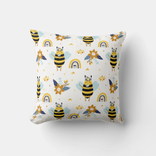 Cute Honey Bee Floral Rainbow Pattern Cushion