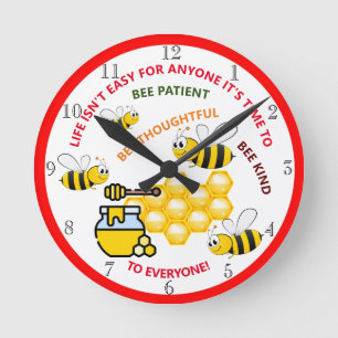 Cute Honey Bee, fun design Kids' Round Clock