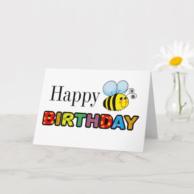 cute honey bee happy birthday card (Small Plant)