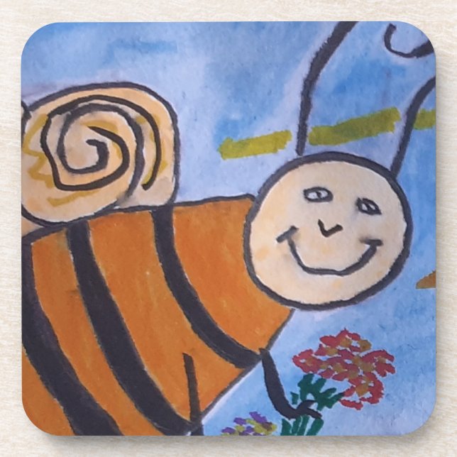 Cute Honey Bee Hard Plastic Coaster (Front)