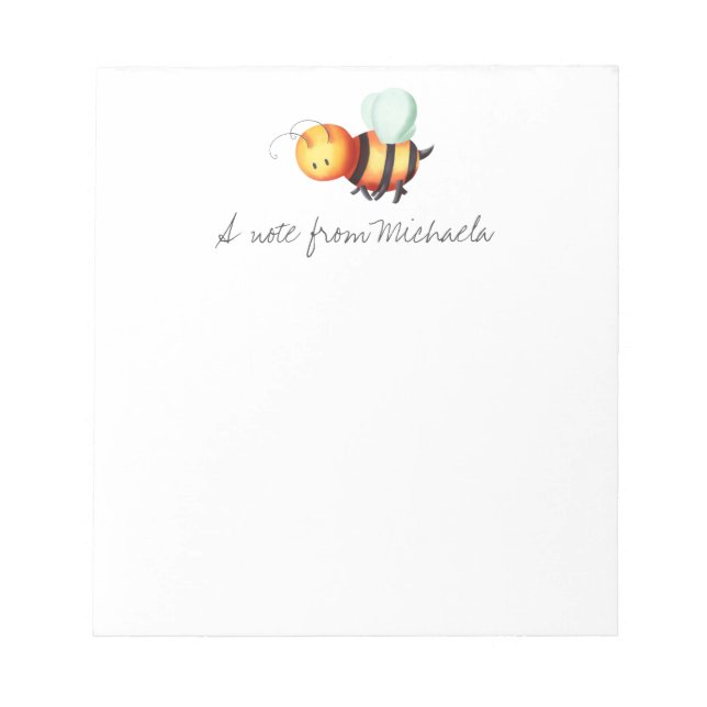 Cute Honey bee illustrated personalised Notepad (Front)