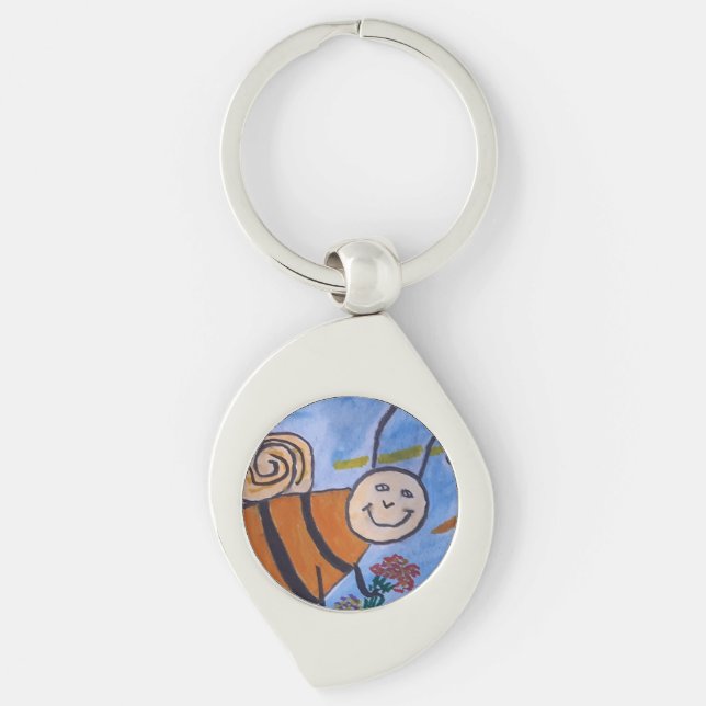 Cute Honey Bee Metal Key Ring (Front)