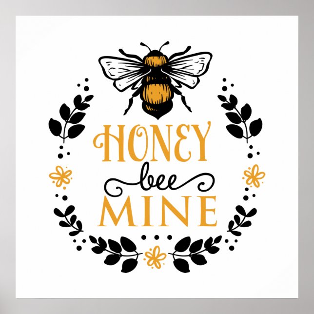 cute honey bee mine word art poster (Front)