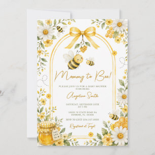 Cute Honey Bee Mummy to Bee Yellow Bow Baby Shower Invitation
