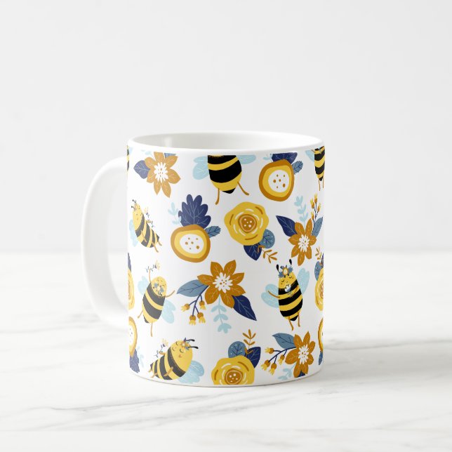 Cute Honey Bee Spring Summer Pattern Coffee Mug (Front Left)