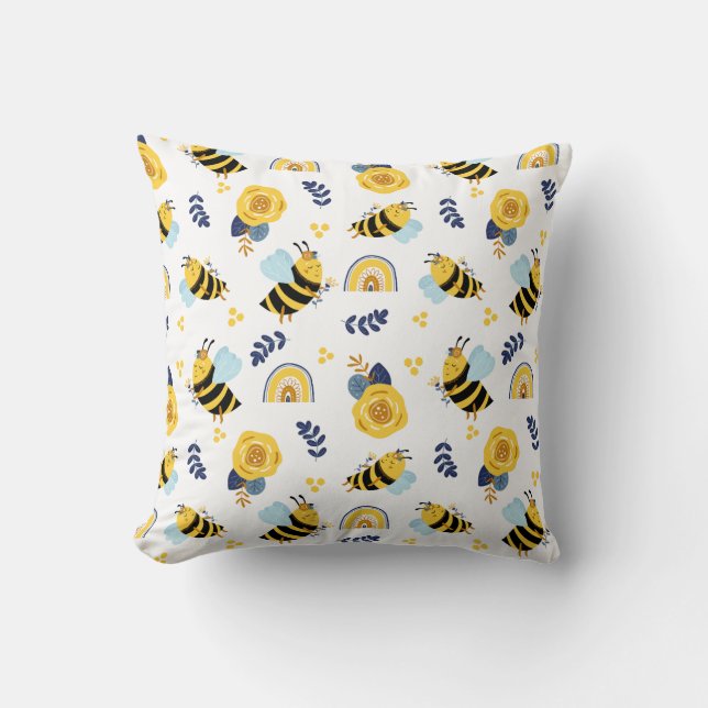 Cute Honey Bee Spring Summer Pattern Cushion (Front)