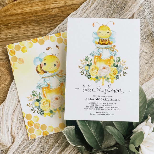 Cute Honey Bee | Summer Yellow Roses Baby Shower Invitation (Creator Uploaded)