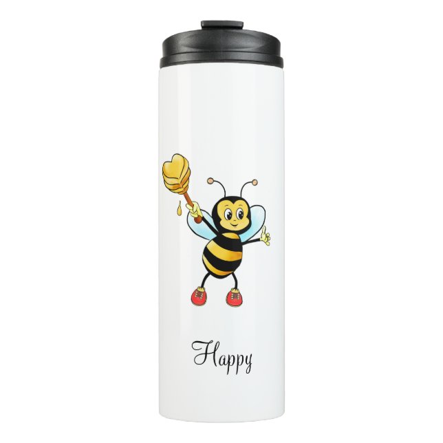 Cute Honey Bee with Heart & Calligraphy Thermal Tumbler (Front)