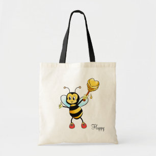 Cute Honey Bee with Heart & Editable Happy Text Tote Bag