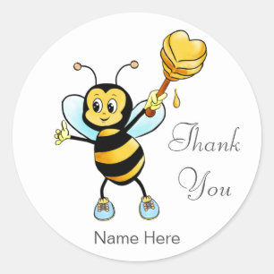 Cute Honey Bee with Heart Thank You Classic Round Sticker
