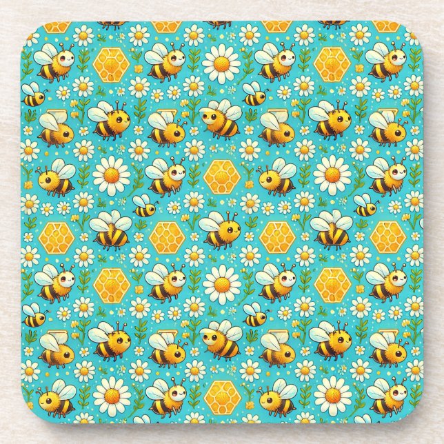 Cute Honey Bees and Daisies Coaster (Front)