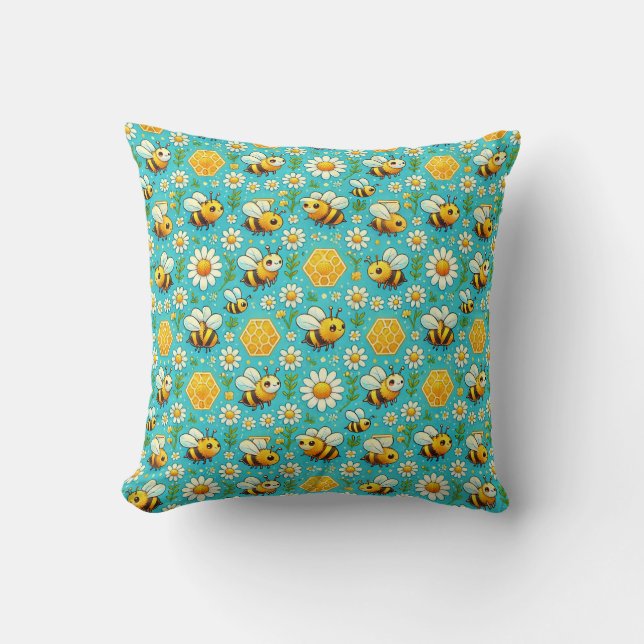 Cute Honey Bees and Daisies Cushion (Front)