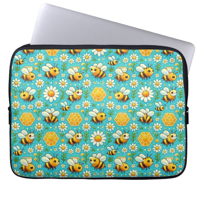 Cute Honey Bees and Daisies Laptop Sleeve (Front)