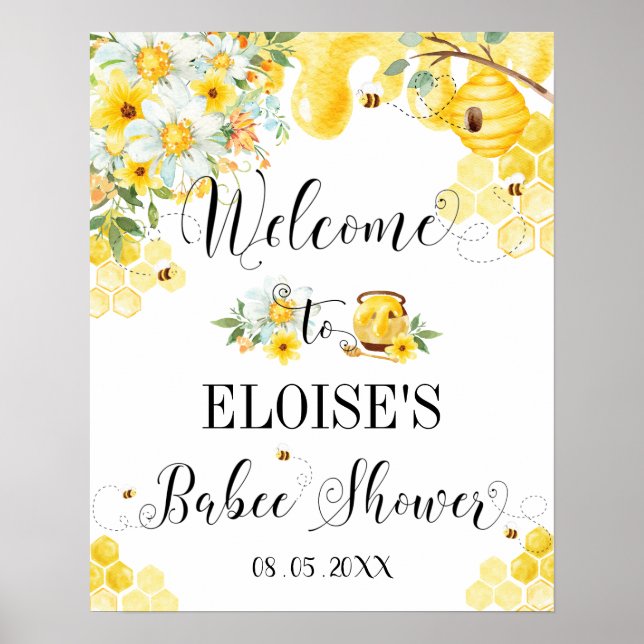 Cute Honey Bees Baby Shower Floral Welcome Sign (Front)