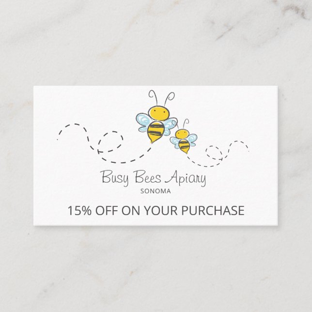 Cute Honey Bees Beekeeper Apiary Discount Card (Front)