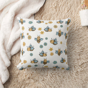 Cute Honey Bees & Floral Wildflowers Cushion