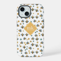 Cute Honey Bees & Floral Wildflowers Monogram