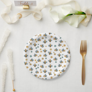 Cute Honey Bees & Floral Wildflowers Paper Plate