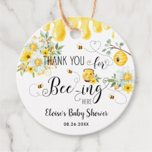 Cute Honey Bees Yellow Floral Birthday Baby Shower Favour Tags