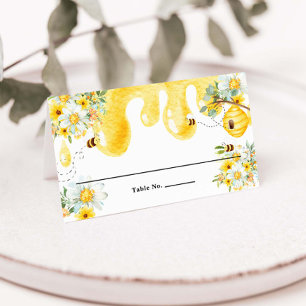 Cute Honey Bees Yellow Floral Birthday Baby Shower Place Card