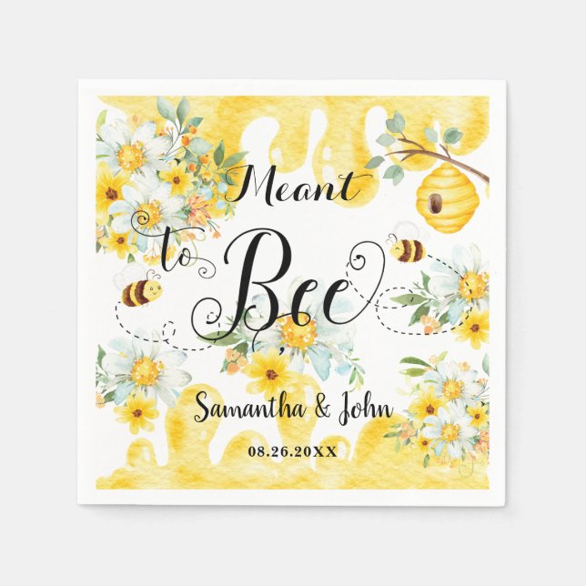 Cute Honey Bees Yellow Floral Wedding Meant to Bee Napkin (Front)