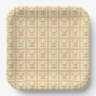 Cute Honey Patchwork cookie Teddy Bear Paper Plate