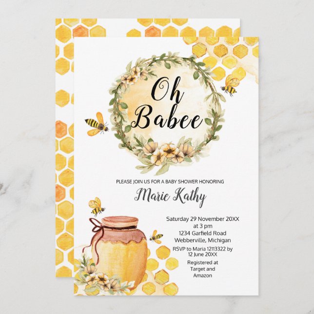 Cute Honey Sweet As Can Bee Baby Shower Invitation (Front/Back)
