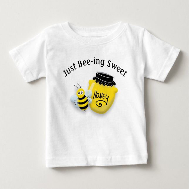 Cute Honeybee and Pot of Honey Being Sweet Baby T-Shirt (Front)