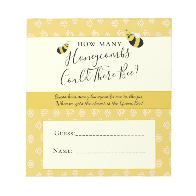 Cute Honeybee Baby Shower Honeycombs Guessing Game Notepad (Front)